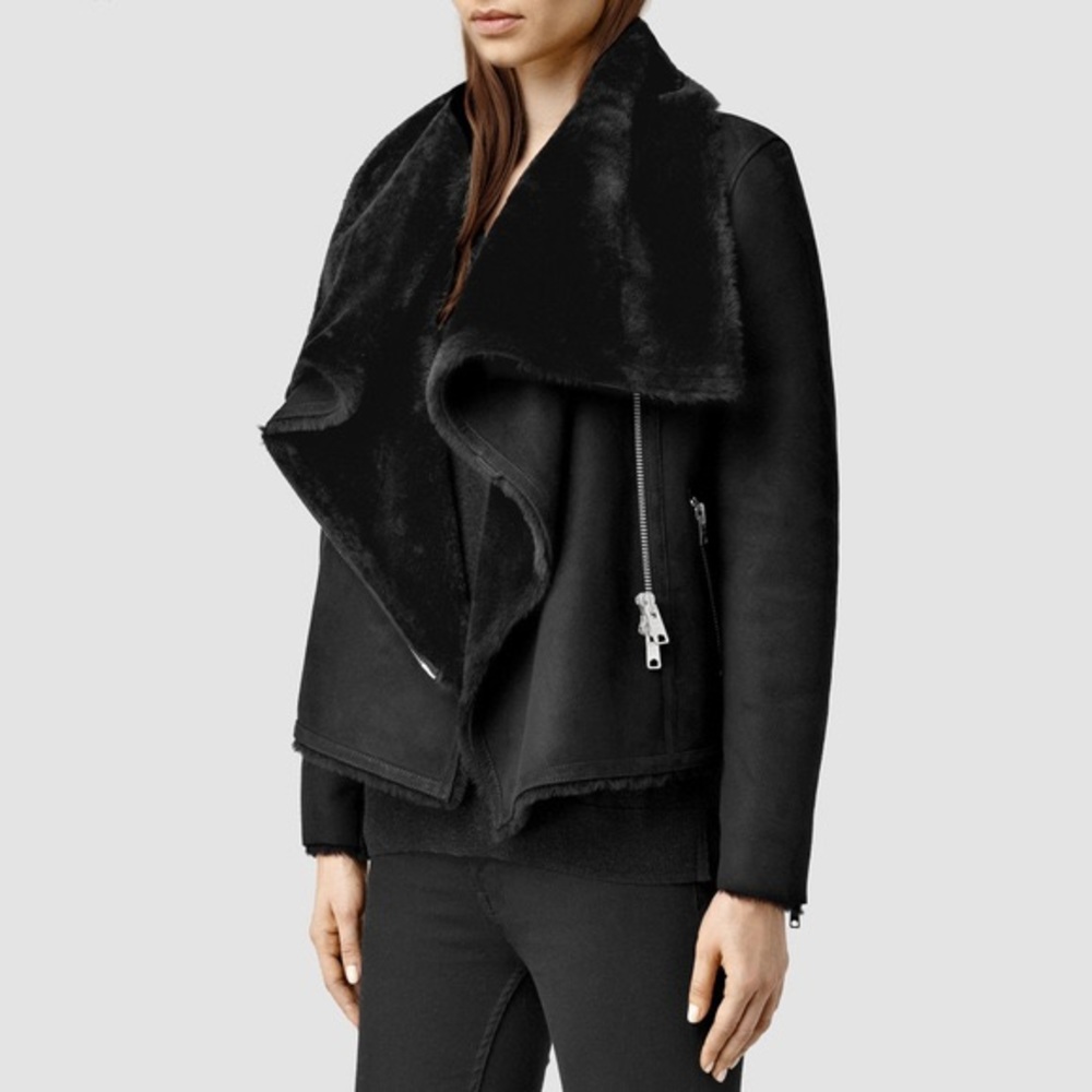 Allsaints sheepskin shearling leather biker jacket